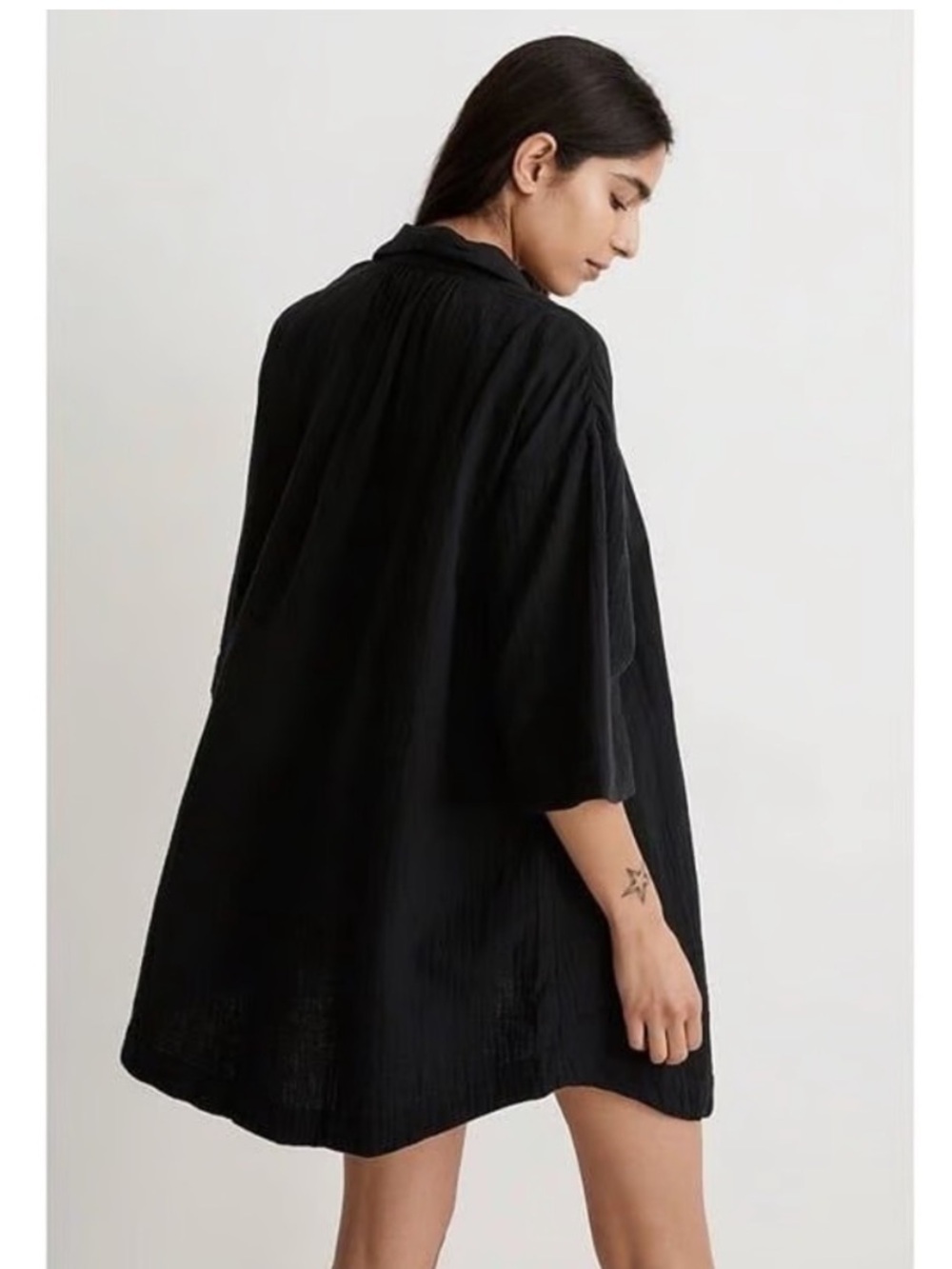 BOGO Madewell Black Crinkle Cotton Cover-Up Button Down Shirtdress - Picture 2 of 10